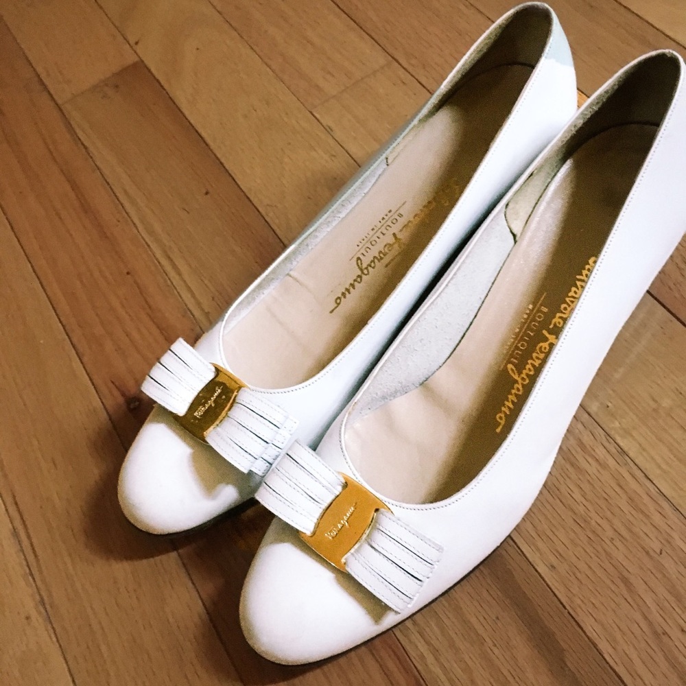Salvatore Ferragamo white flats